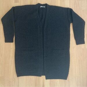 Vince Honeycomb Wool Yak Open Front Oversized Cardigan Sz L Charcoal Gray